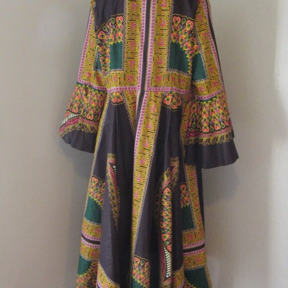 Ray Darten Multicolor African Theme Pattern Bell Sleeves XXL Full Circle Dress - Picture 4 of 5